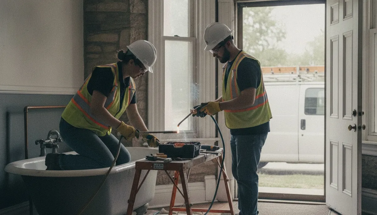 Plumber repairing a pipe in Kansas City, KS for residential plumbing service